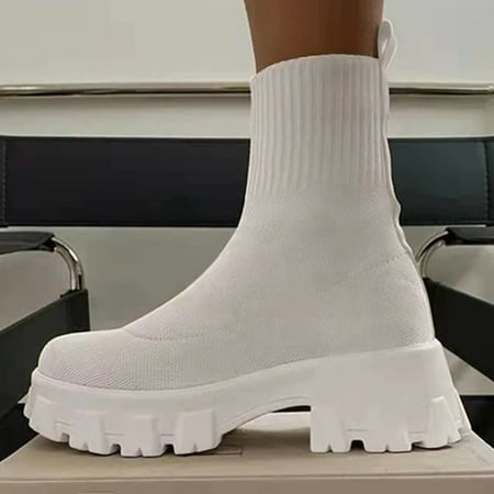 

Women‘s Thick-soled Short Boots Knitted Round Toe Socks Shoes
