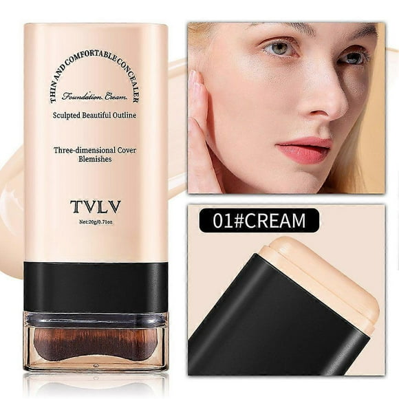 TVLV Foundation Stick Beauty Balm with Brush, Serum Boosted Skin Tint Stick, Make Up Concealer Stick Long Lasting Foundation