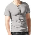 thumbnail image 2 of Aiyino Men's Short Sleeve Casual Fit Single Button Placket Plain Henley Top T Shirts,Gray, 2 of 6