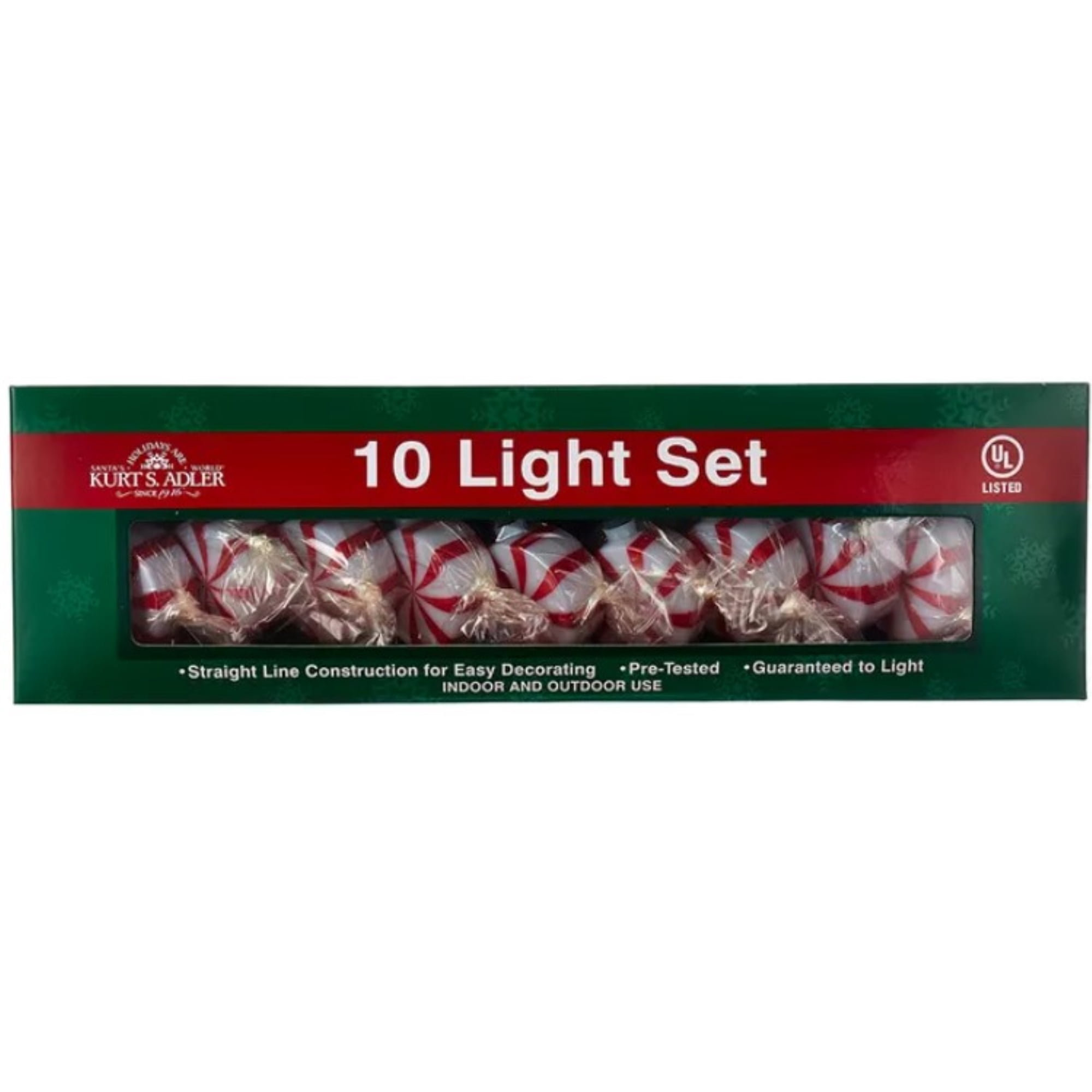 Kurt Adler 10/L Red Peppermint Candy Light Set