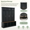 thumbnail image 3 of Multi-Functional Hall Tree with 4 Hidden Hanging Hooks, Brown Wood Grain Bench with Multiple Storage Space, Entryway Cabinet with Open Compartments for Living Room, Hallway, Black, 3 of 7