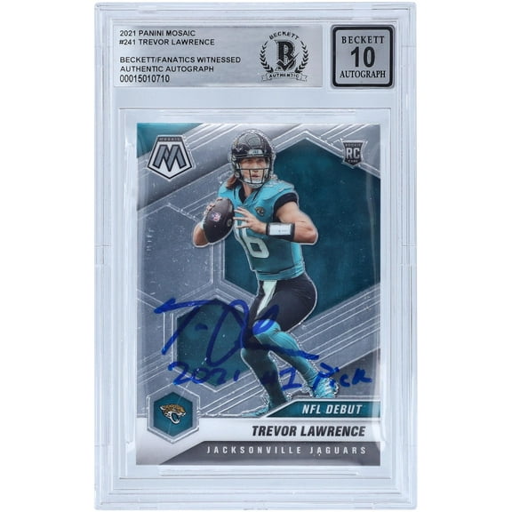 Trevor Lawrence Jacksonville Jaguars Autographed 2021 Panini Mosaic NFL Debut #241 Beckett Fanatics Witnessed Authenticated 10 Rookie Card with "2021 #1 Pick" Inscription - Fanatics Authentic