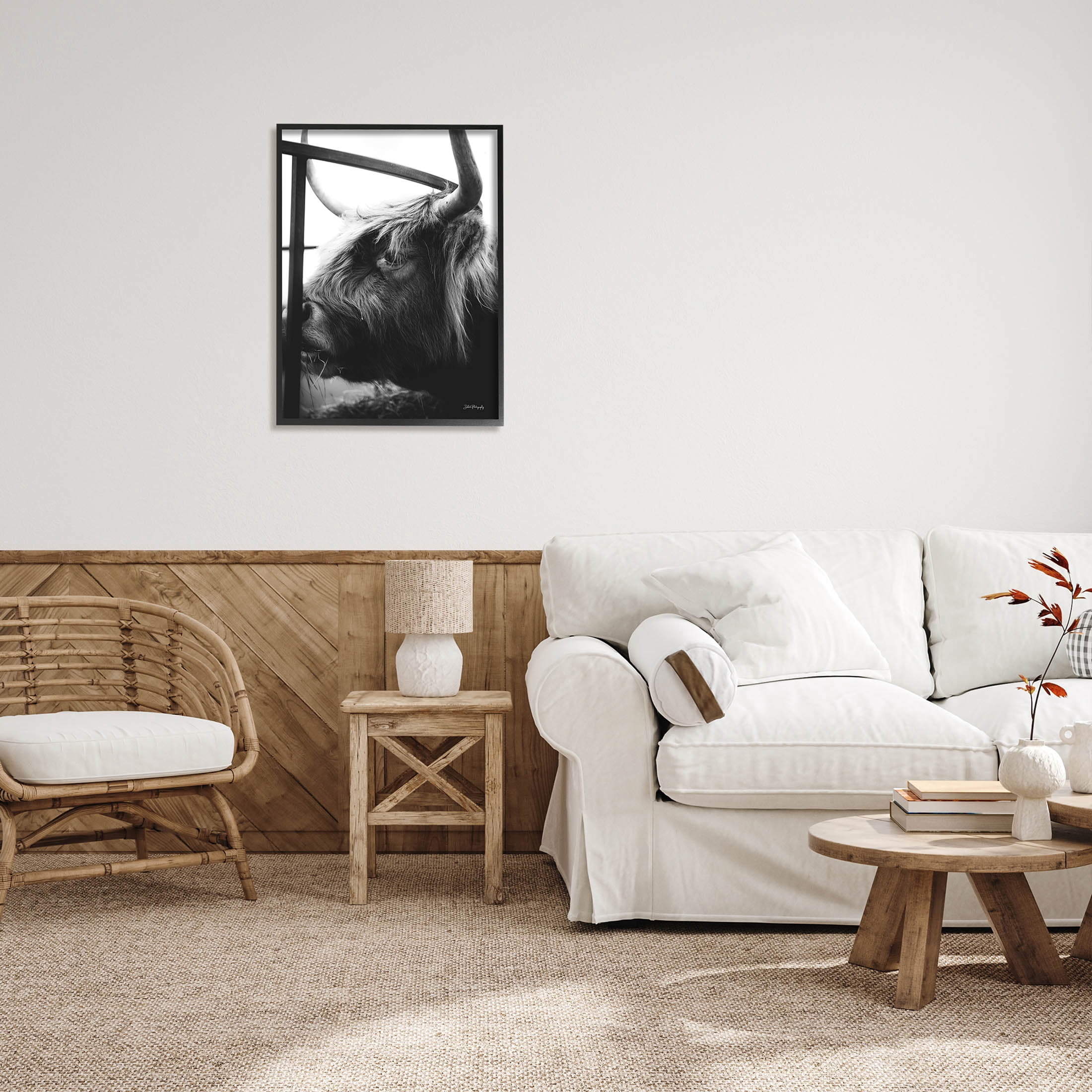 Longhorn Cattle Feeding Portrait Animals & Insects Photograph Black Framed Art Print Wall Art
