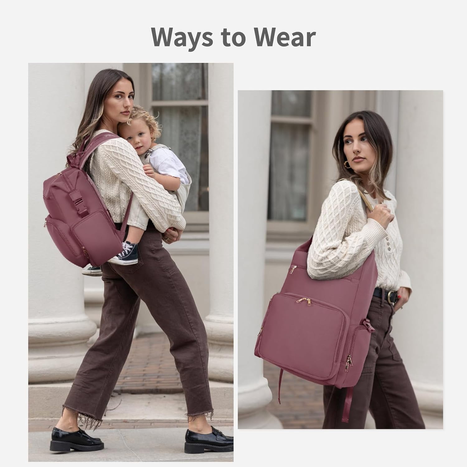 Diaper Bag Backpack for Mom/Dad with Changing Pad, Multi-Function Neoprene Large Newborn Baby Maternity Bags Travel Tote with Insulated Pockets Pink