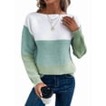 thumbnail image 3 of Suéter Informal de Cuello Redondo, Acanalado, de Punto con Bloques de Color, Hombros Caídos y Larga para Mujer, Otoño e Invierno. Verde XXL, 3 of 9
