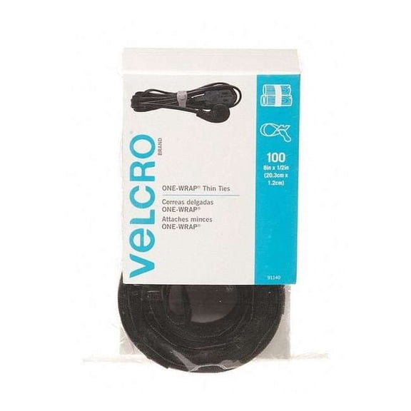 Velcro Brand Hook-and-Loop Cable Tie,8 in,Black,PK100 95172