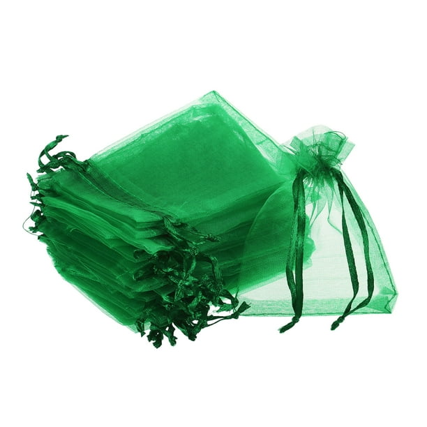 100 piezas de bolsas de organza de 3x4 pulgadas, bolsas de favor con cordón, bolsa de malla verde oscuro