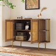 thumbnail image 6 of Williamspace 47.2" Sideboard Buffet Cabinet with Storage, Modern 2-Door Accent Dining Cabinet with Gold Trim & Woven Rattan Doors for Living Room Dinning Room Kitchen, Oak, 6 of 9