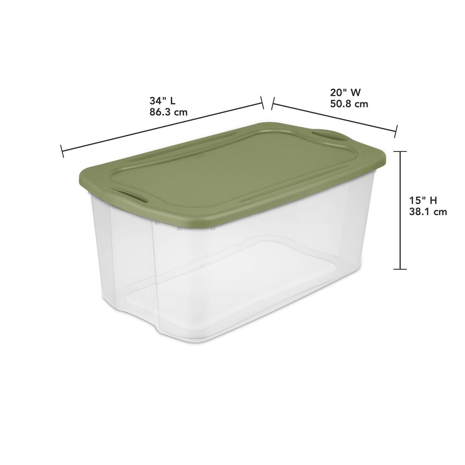 Sterilite 114 Liter EZ Carry, Extra Large Clear Plastic Storage Bin with Full-Grip Handles and Green Lid, 4 Pk