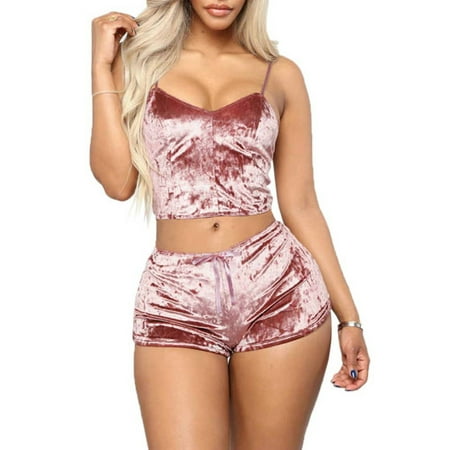 

DYMADE Women Sexy Pajama Suit Bralette Velvet Solid Color Underwear