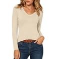 thumbnail image 2 of Tqcoqu Long Sleeve Womens Tops V Neck Casual Tunic Loose Fit Basic Shirts Trendy Tops for Women 2026, 2 of 9