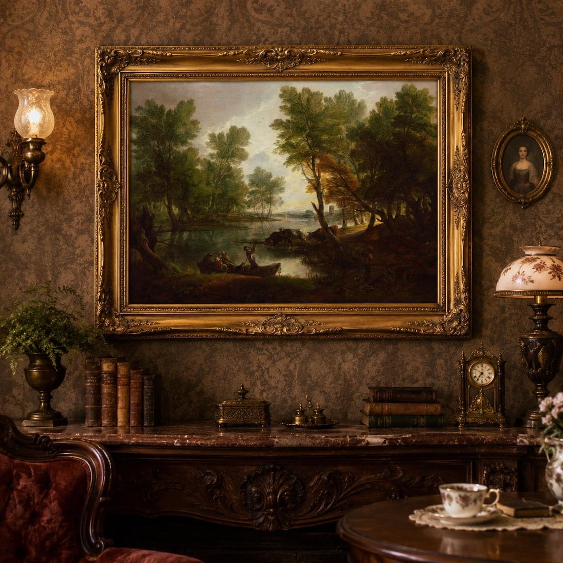 Vintage River Landscape Moody Rustic Country Scene Wall Art Decor Unframed Paper Print