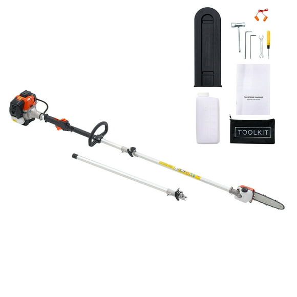 KFFKFF Gas Pole Saw, 25CC 2 Stroke Gas Powered Pole Saws with 8 in Cutting Bar, Cordless Tree Trimmer with 23 fl.oz Fuel Tank, 6.5 to 9 ft Extendable