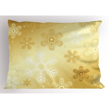 Gold Sham Christmas Pillow Sham Snowflakes Pattern on Gold Color Background Noel Holiday Yule Winter Themed Artsy Image, Decorative Standard Size Printed Pillowcase, 26 X 20 Inches, Gold, by Ambesonne ()