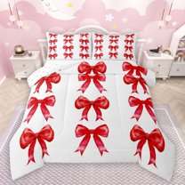 Castle Fairy Teens Female Men Kawaii Bow-Tie Full Size Comforter Sets 3-Piece,Dreamy Princess Bedding Comforter Set,Red White Lightweight Bedding Sets,Luxury Bedroom Decor,Reversible