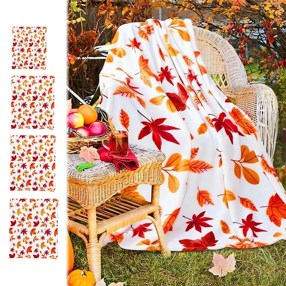 MXTPOV Halloween Blankets Super Soft Fleece Throw Blankets Fall Decor Maple Leaves Printed Throw Blanket Portable Halloween Decorations Home Decor 4 Sizes Optional