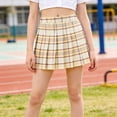 thumbnail image 2 of Leey-World Kids Girls Plaid Pleated Skirts High Waist Knee Length A-Line Mini Skirt Scooter Skirt School Uniform(Khaki,11-12 Years), 2 of 9