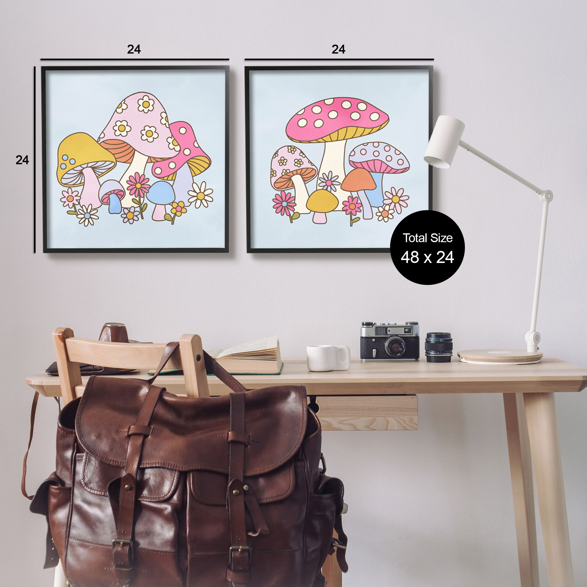 Stupell Industries Groovy Floral Mushrooms Botanical & Floral Painting Black Framed Art Print Wall Art, 24 x 24, Set of 2