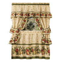 Kate Aurora Apple Orchard Kitchen Swag Tier Curtains, 28” x 24” (5 Panels)