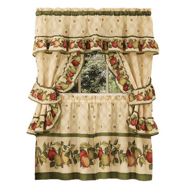 Kate Aurora Apple Orchard Kitchen Swag Tier Curtains, 28” x 24” (5 Panels)