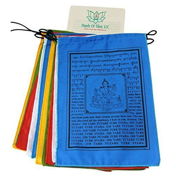 Handmade Green Tara Prayer Flags Tibetan with English Translation 6x8