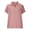 thumbnail image 4 of Raeneomay Button Down Shirts for Women Solid V-Ncek Short Sleeved Solid Color Short Sleeved Solid Color Double Pocket Pullover Shirt Loose Cotton Linen Shirt Short Sleeved V-Ncek Top/Shirt, 4 of 5