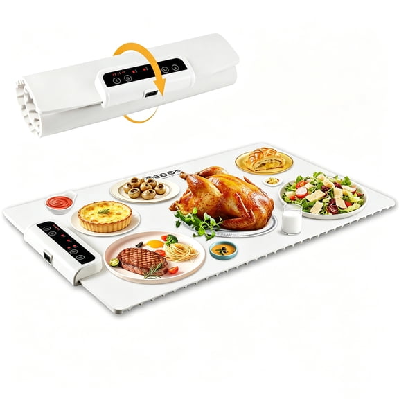 Hyindoor 24"x15" Electric Warming Tray Roll Up Food Warmers with Adjustable Temperature & Time Controls for Parties Buffets and Home Use