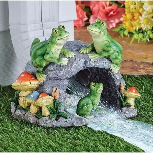 Estatua decorativa con forma de rana para exteriores, con forma de canalón