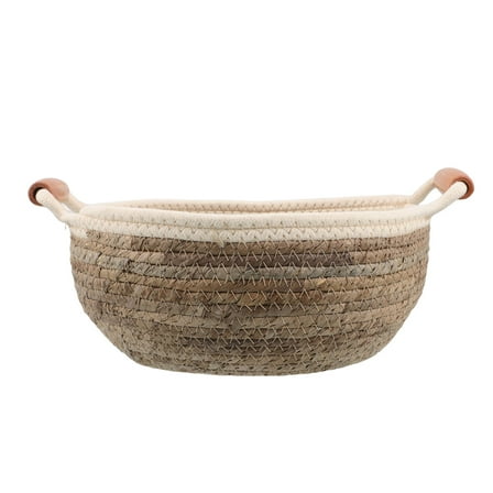 PAMINGONO Woven Storage Basket Wicker Handle Basket Brown Straw 1Set