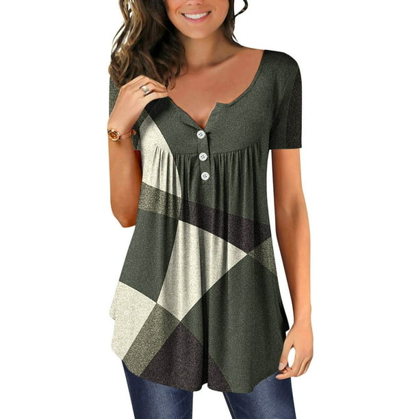 Lastesso Women's Casual Tunic Tops Color Block Patchwork Shirts