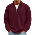 thumbnail image 2 of Huankd Quarter Zip Pullover for Men Long Sleeve Knit Sweater Casual Slim Fit Textured High Neck Fall Winter 2026 Cozy Sweatshirt Wine 5XL, 2 of 6