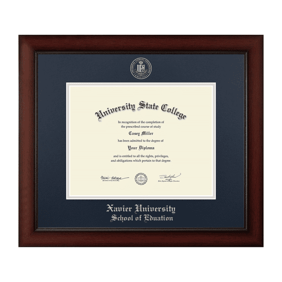 Framerly - XU Education Diploma Frame with Navy and Silver Mat