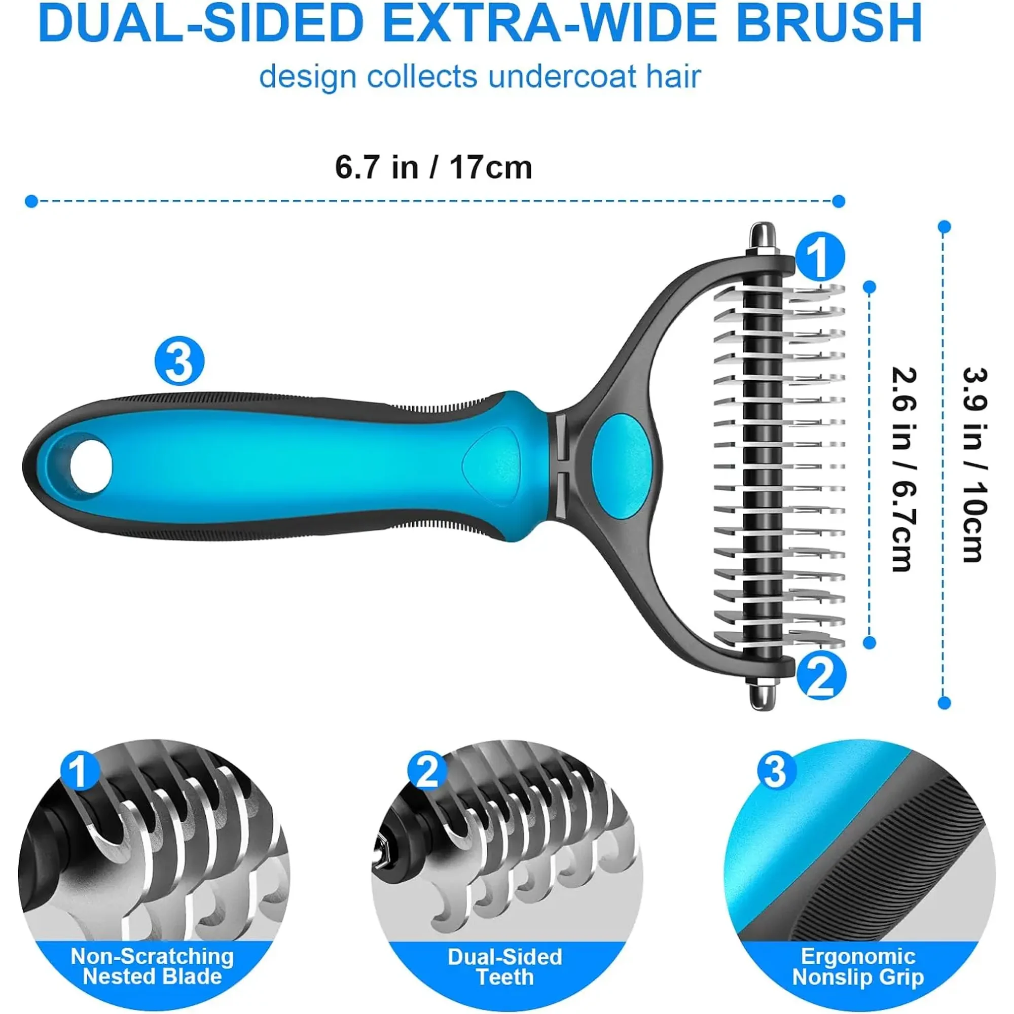 Professional Pet Grooming Brush for Dogs and Cats Double Sided Dematting and Deshedding Comb Undercoat Rake Helps Remove Knots Shedding Fur and Loose Hair Easily