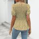 thumbnail image 5 of Blusa floral fruncida con estampado de manga corta, blusa fruncida de moda para mujer y niña, 5 of 8
