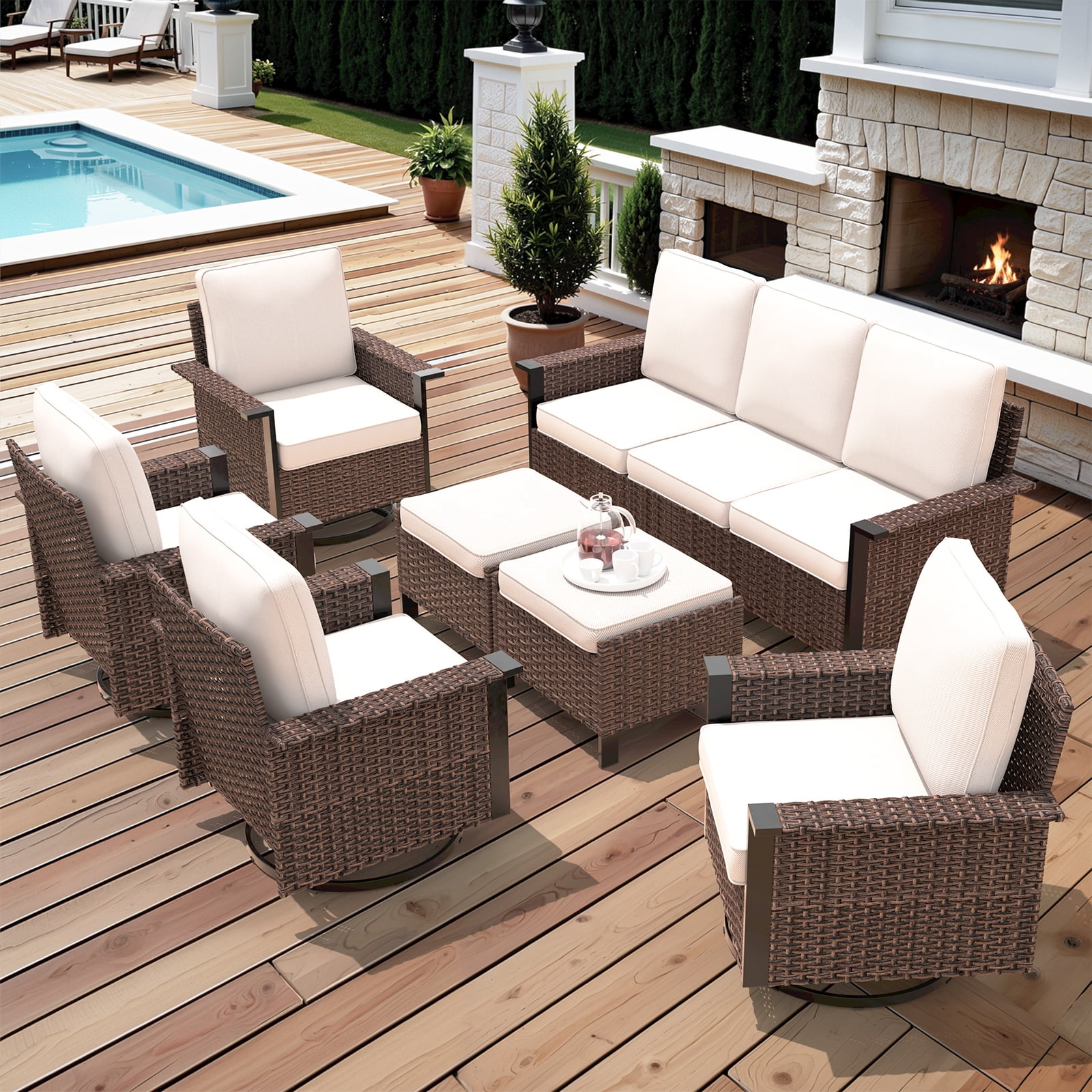 Feishominoo 23" x 24" x 4" Outdoor Back and Seat Cushions Set of 3, 6-Piece Replacement Deep Seating Cushions for Patio Furniture, Beige