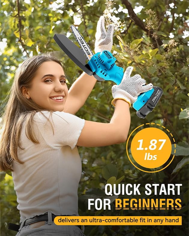 NEOTEC Mini Chainsaw Cordless 6-inch, Handheld Electric Chainsaw 4000mAh Battery Powered with Dual Security Lock, Mini Chain Saw for Tree Trimming Wood Cutting (2 Batteries+3 Chains+2 Bars)