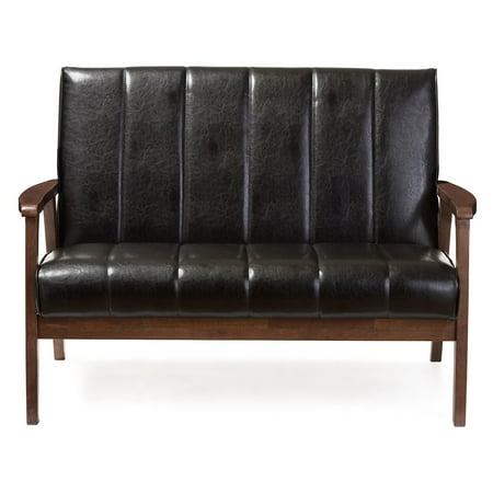 Cottage Style Sofa Loveseat **DISCONTINUED** Baxton Studio Nikko Mid-century Modern Scandinavian Style Black Faux Leather Wooden 2-Seater Loveseat (box 2 of 3) ()