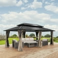 thumbnail image 3 of 12'x20' inch Hardtop Gazebo with Double Roof & Mosquito Netting, Khaki All-Weather Outdoor Shelter - Extra Large Patio Canopy with Dual-Layer Ventilation, 3 of 9
