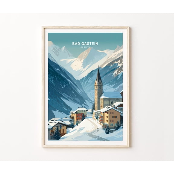 Bad Gastein Austria Alpine Village Winter Snow Art Print, Unframed Paper Poster 16x20in