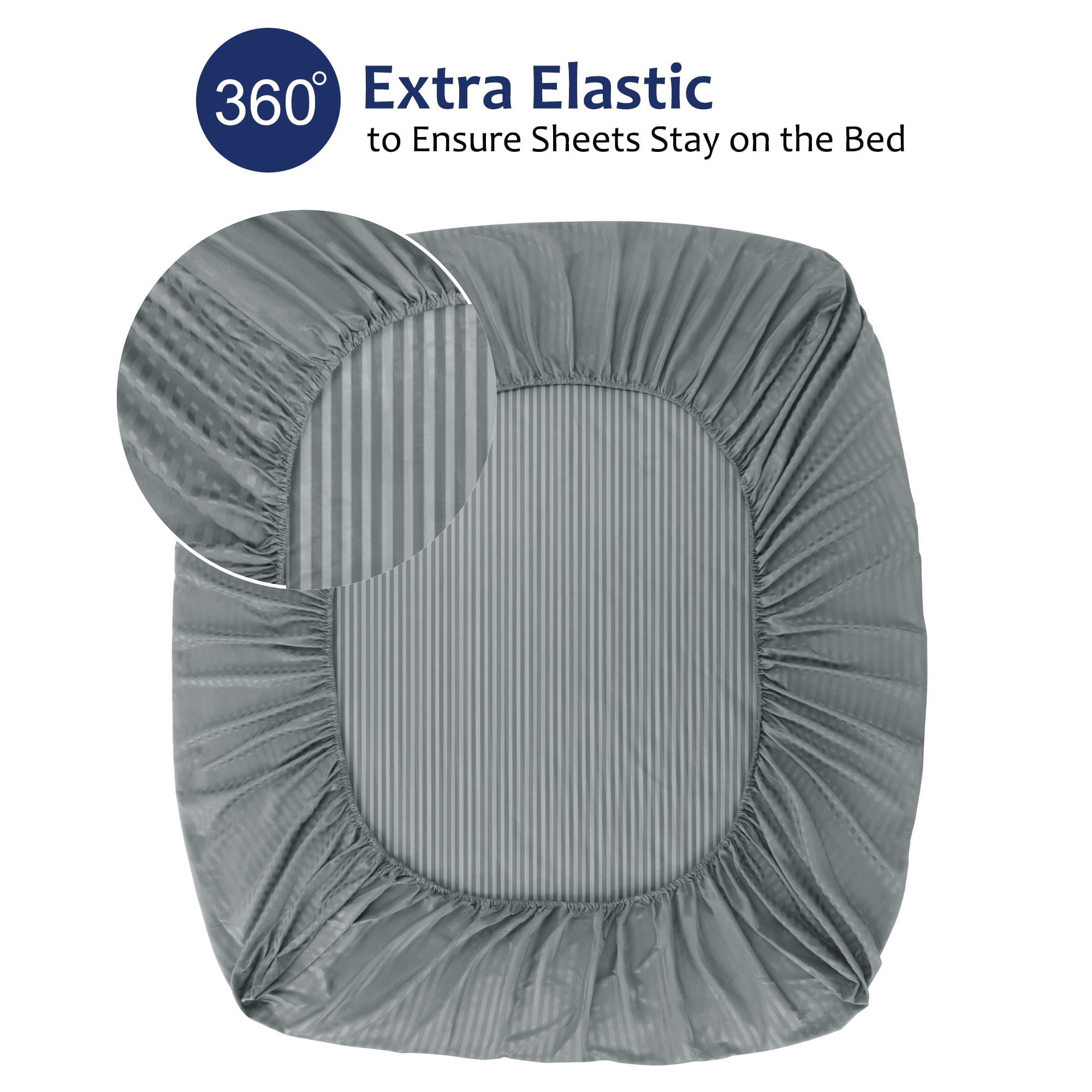 Unique Bargains Soft 100GSM Striped 16 Inch Deep Pocket Fitted Sheets Twin Dark Gray