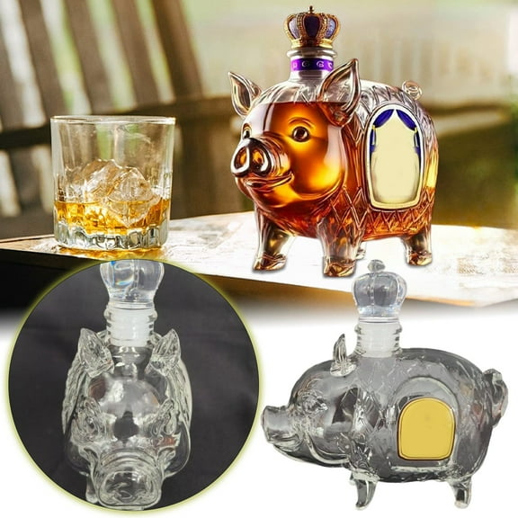 11oz/320ML Pig Shape Bottles Ornaments, 3d Engraved Funny Animal Decanter Set, Art Statue Decanter Bottle, Novelty Glass Liquor Dispenser Statues