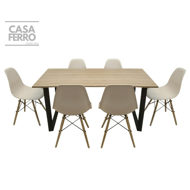 CASA FERRO Mesa de comedor moderno para 6 personas, patas de acero, superficie de MDF tipo nogal - Acero Negro, MDF color Nogal. (SIN SILLAS) CASA FERRO Mesa de Comedor estilo Industrial