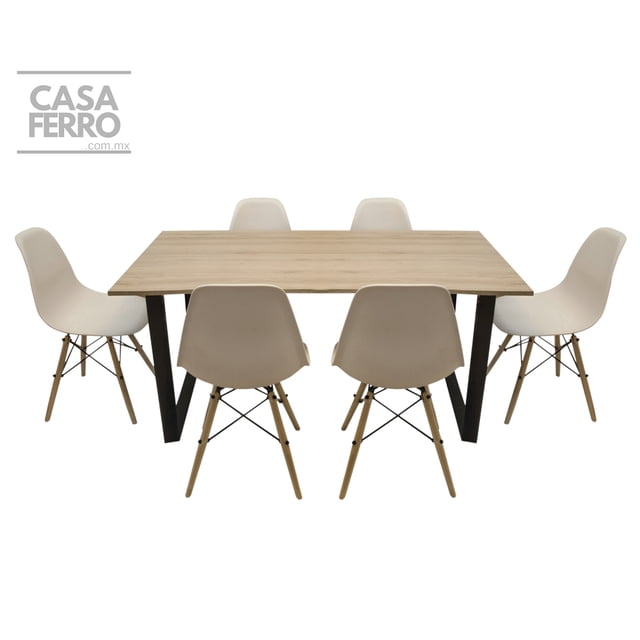 CASA FERRO Mesa de comedor moderno para 6 personas, patas de acero, superficie de MDF tipo nogal - Acero Negro, MDF color Nogal. (SIN SILLAS) CASA FERRO Mesa de Comedor estilo Industrial