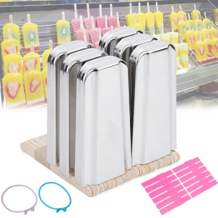 - 6 Cells Stainless Steel Frozen Ice Cream Pop Molds DIY 6 Stick Holder Mould Bar + 50Pcs Wood Sticks