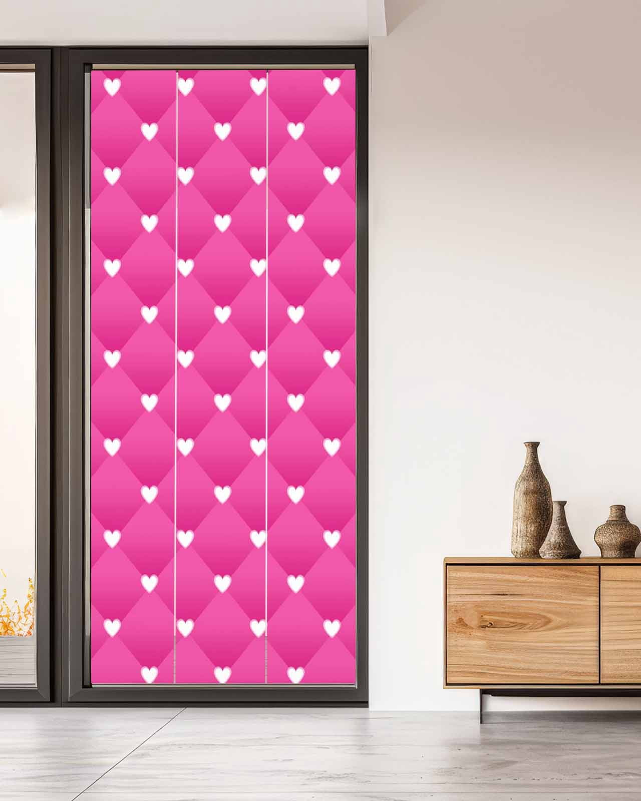 Window Privacy Film Pink Stained Glass Window Film Decorative Sun Block Window Cover Modern Romantic Love Heart Plaid Striped Art Window Clings Static Adhesive Sticker for Bathroom 35.4"x78.7"