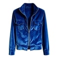 thumbnail image 5 of Sheghy Lapel Jacket for Women Solid Flap Pocket Zip Front Long Sleeve Fall Winter Blue L, 5 of 6