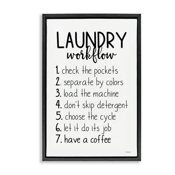 Stupell Industries Laundry Workflow Steps Bath & Laundry Painting Black Floater Framed Canvas Art Print Wall Art, 17 x 25
