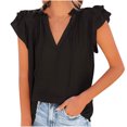 thumbnail image 1 of Blusa informal sólida de manga corta con cuello en V de verano para mujer a la moda Fridja  bn8008, 1 of 9