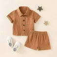 thumbnail image 7 of Seyurigaoka Toddler Baby Boys Summer Solid Shorts Outfits Infant Boys Short Sleeve Lapel Button Down Shirt Tops and Short Pants Set Casual Clothes 2Pcs 0-3T, 7 of 7