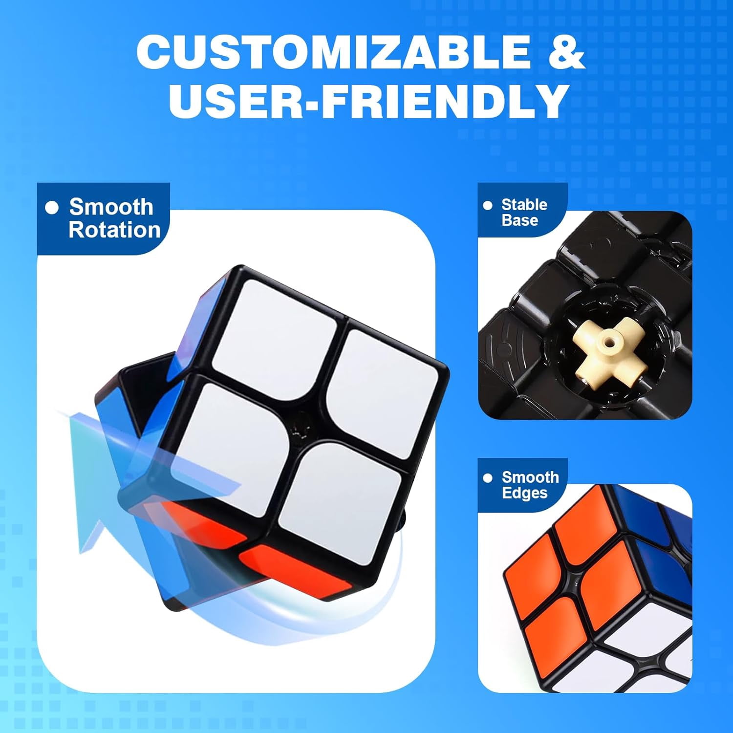 AuntyFey 5 Pack Magic Speed Cube Set, 2x2, 3x3, 4x4, Triangle Megaminx Stickerless Speed Cubes for Kids & Adults